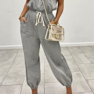 Loose Plain Casual Sweatpants, Pants, color:Gray|size:XXL, Stylewe