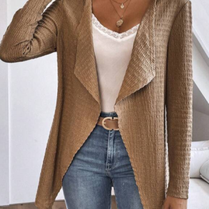Loose Shawl Collar Casual Plain Kimono, Cardigans, color:Khaki|size:XXL, JustFashionNow