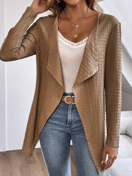 Loose Shawl Collar Casual Plain Kimono, Cardigans, color:Khaki|size:XXL, JustFashionNow