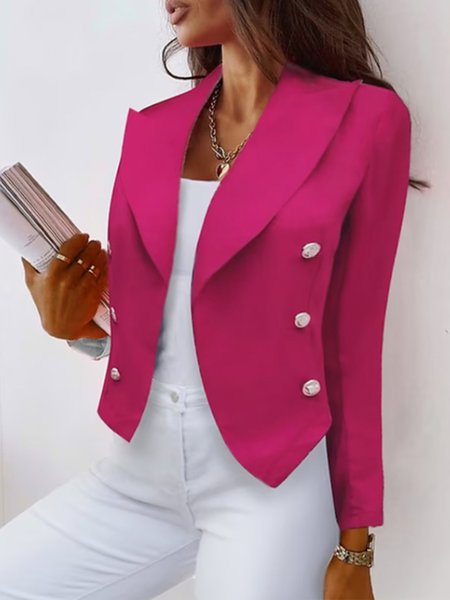 Lapel Collar Plain Buttoned Urban Jacket, Jackets, color:Rose Red|size:XXL, Stylewe