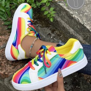 Abstract Color Block Lace-Up Canvas Shoes, Sneakers, color:Multicolor|size:43, JustFashionNow
