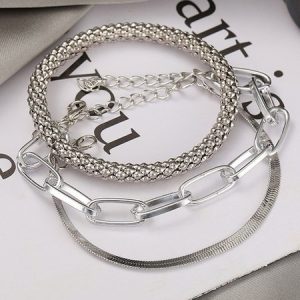 Creative retro 3-piece metal bracelet set, Bracelet, color:Silver, Noracora