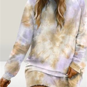 Tie Dye Crew Neck Casual Loose Sweatshirt, Sweatshirts & Hoodies, color:Khaki|size:5XL, JustFashionNow