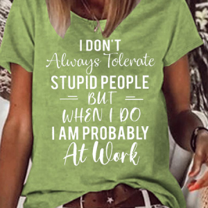 Women's Funny Crew Neck Casual Letter Pattern Regular Fit T-Shirt, color:Green|size:3XL, Lilicloth.com