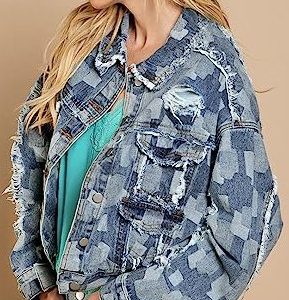 Plaid Shawl Collar Distressed Casual Jacket, Jackets, color:Denim Blue|size:XL, JustFashionNow