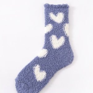 1pair Women Heart Pattern Warmth Fuzzy Mid-calf Socks, Socks, color:Blue|size:One-size, JustFashionNow