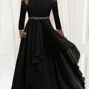 JFN Crew Neck Floral Elegant Loose Midi Prom Dress, Formal Dresses, color:Multicolor|size:XXL, JustFashionNow