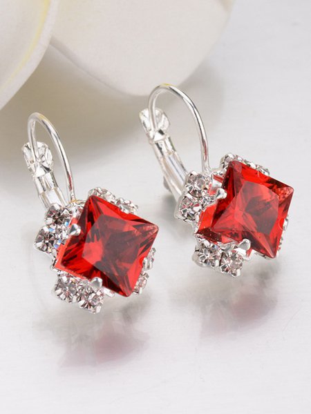 JFN Simple Rhinestone Gem Alloy Earrings, Earrings, color:Red|size:One-size, JustFashionNow
