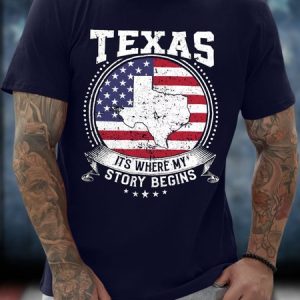 Men's Texas It'S Where My Story Being Graphic Printing Casual Loose Text Letters Cotton T-Shirt, T-shirts, Lilicloth.com