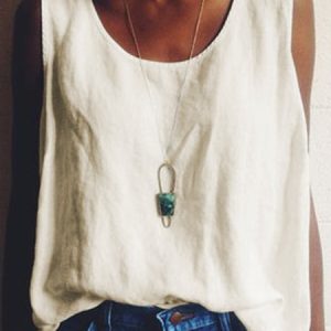 Summer Plain Cotton-Blend Solid Crew Neck Sleeveless Plus Size Tank, Tanks & Camis, color:Apricot|size:XXL, JustFashionNow
