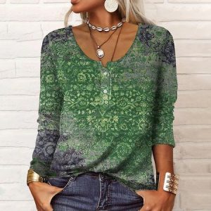 Cotton-Blend Ethnic Loose Top, Tops, color:Green|size:3XL, JustFashionNow