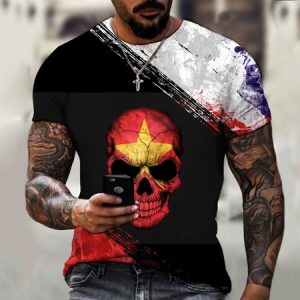 Men's Casual Street Skull Gradient Round Neck Short Sleeve T-Shirt, T-Shirts, color:Color6|size:3XL, JustFashionNow