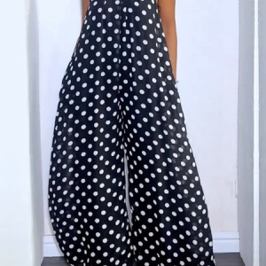 Loose Polka Halter Dots Sleeveless Urban Jumpsuit, Jumpsuits, color:Black|size:XXL, Stylewe