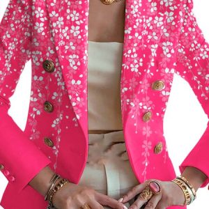 Lapel Collar Casual Floral Blazer, Blazers, color:Pink|size:XXL, JustFashionNow