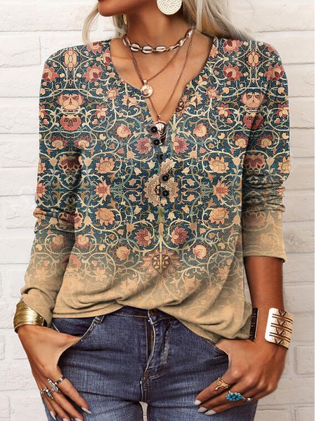 Casual Crew Neck Loose Buckle T-Shirt, T-Shirts, color:Khaki|size:XXL, JustFashionNow