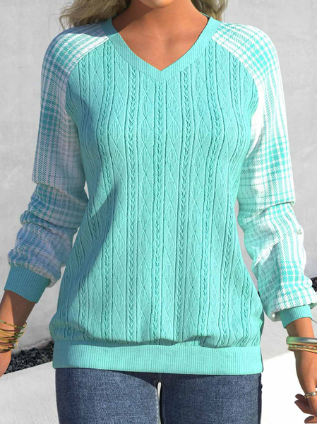 V Neck Geometric Casual Sweatshirt, Sweatshirts & Hoodies, color:Cyan|size:XXL, JustFashionNow