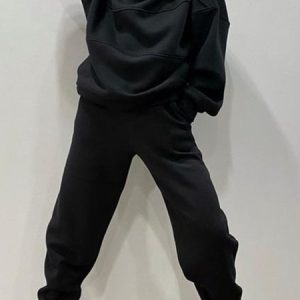 Casual Plain Hoodie Loose Two-Piece Set, Suit Set, color:Black|size:XL, JustFashionNow