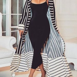 Striped Loose Long Sleeve Urban Kimono, Kimonos, color:As Picture|size:XXL, Stylewe