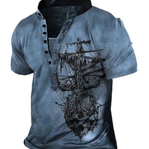Regular Sleeve Anchor Casual Short Sleeve T-Shirt, T-Shirts, color:Blue|size:3XL, JustFashionNow