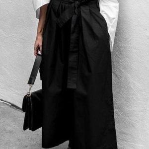Casual Shift Black Polyester Wide Leg Pants, Wide Leg Pants, color:Black|size:XXL, Stylewe