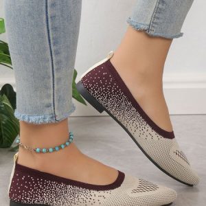 Gradient Pattern Breathable High Stretch Flyknit Flats, Flats, color:Wine Red|size:43, JustFashionNow