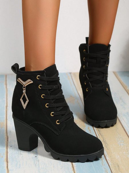 Rhinestone Decor Chunky Heel Fashion Boots, Boots, color:Black|size:42, JustFashionNow