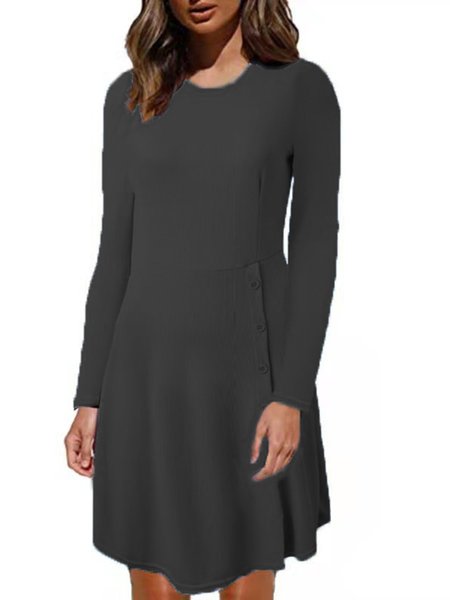 Regular Fit Simple Crew Neck Dress, Dresses, color:Black|size:3XL, JustFashionNow