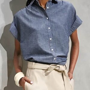 Plain Urban Loose Shirt Collar Blouse, Blouses and Shirts, color:Blue|size:XXL, Stylewe