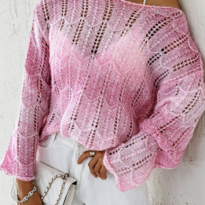 Casual Loose One Shoulder Ombre Sweater, Sweaters, color:Pink|size:XXL, JustFashionNow