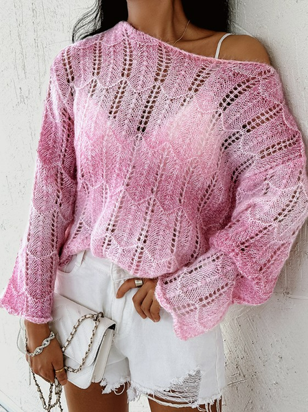 Casual Loose One Shoulder Ombre Sweater, Sweaters, color:Pink|size:XXL, JustFashionNow