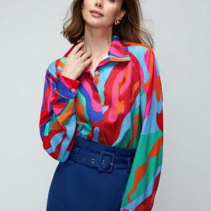 Long sleeve Abstract Regular Fit Urban Blouse, Blouses and Shirts, color:Multicolor|size:XS, Stylewe