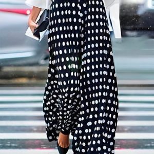 Polka Dots Regular Fit Elegant Fashion Pants, Pants, color:Black-white|size:XXL, Stylewe