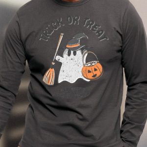 Men's Satirical Humor Halloween Long Sleeve T-shirt Text Letters Casual Cotton Long Sleeve T-Shirt, color:Deep Gray|size:3XL, Lilicloth.com