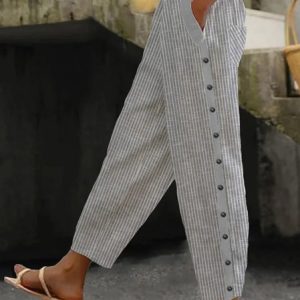 Striped Casual Loose Pants, Pants, color:Gray|size:XXL, JustFashionNow