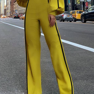 Stylewe Urban Color Block Regular Fit Fashion Long Pants, Pants, color:Yellow|size:XXL, Stylewe