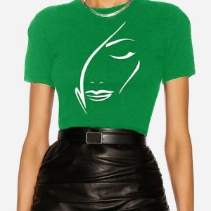 Urban Abstract Crew Neck Short Sleeve T-Shirt, Tees, color:Green|size:XS, Stylewe