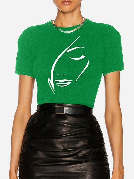 Urban Abstract Crew Neck Short Sleeve T-Shirt, Tees, color:Green|size:XS, Stylewe