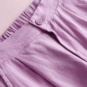 JFN Solid Pockets Elastic Linen Casual Straight Pants, Pants, color:Purple|size:XXL, JustFashionNow