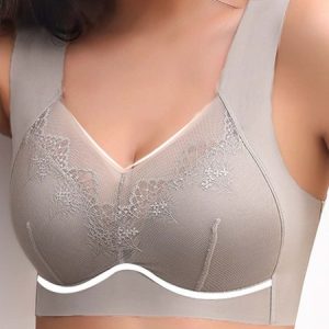 No Trace Breathable Lace Casual V Neck Bra & Bralette, Wireless, color:Khaki|size:One-size, JustFashionNow
