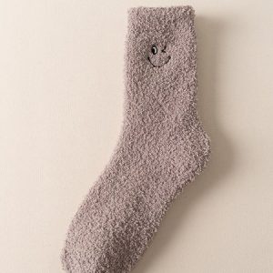 Smile Face Solid Color Coral Fleece Warm Fleece Stockings, Socks, color:Gray|size:One-size, JustFashionNow
