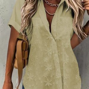 Summer Lace Casual Lace Loose Blouse, JustFashionNow Shirts, color:Khaki|size:XXL,