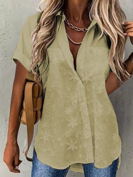Summer Lace Casual Lace Loose Blouse, Shirts & Blouses, color:Khaki|size:XXL, JustFashionNow