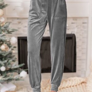 Plain Casual Loose Velvet Pants, Pants, color:Silver|size:XXL, JustFashionNow
