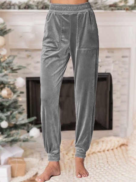 Plain Casual Loose Velvet Pants, Pants, color:Silver|size:XXL, JustFashionNow