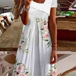 Floral Loose Asymmetrical Casual Dress, Dresses, color:White|size:XXL, JustFashionNow