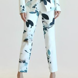 Urban Blue Floral Regular Fit Fashion Pants, Pants, color:As Picture|size:XXL, Stylewe