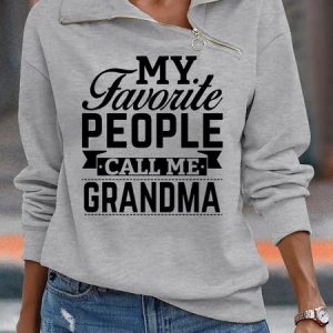 Please call me grandma slogan zipper loose sweater, Sweatshirts & Hoodies, color:Gray|size:XXL, JustFashionNow
