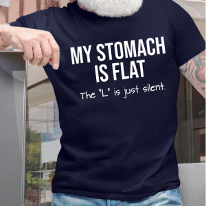 Men's My Stomach Is Flat The L Is Just Silent Funny Graphic Printing Text Letters Loose Casual Cotton T-Shirt, color:Purplish blue|size:3XL, Lilicloth.com
