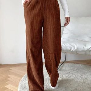 Plain Urban Loose Corduroy Casual Pants, Pants, color:Brown|size:XXL, JustFashionNow