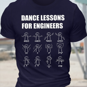 Men's Funny Dance Lessons For Engineers Graphic Printing Loose Cotton Casual Text Letters T-Shirt, T-shirts, Lilicloth.com